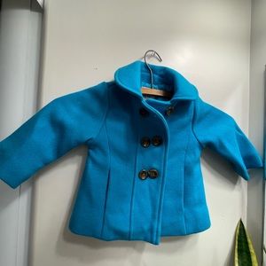 Old Navy Girls Aqua Wool Blend Double Breasted Collared Coat in Size 6-12 months